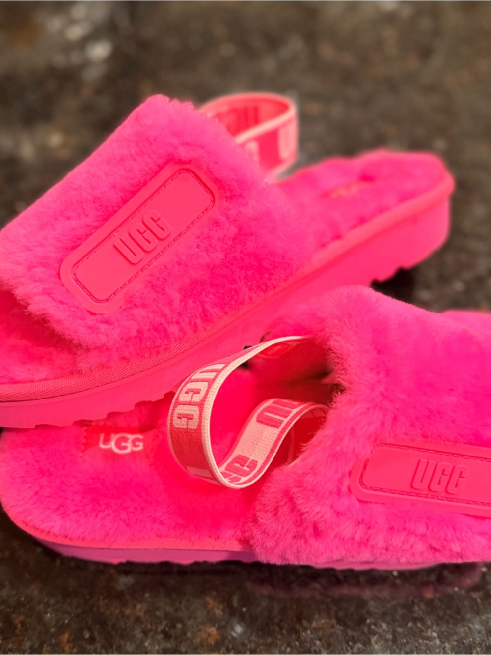 UGG Neon Pink Treadlite Slides (Never Worn)